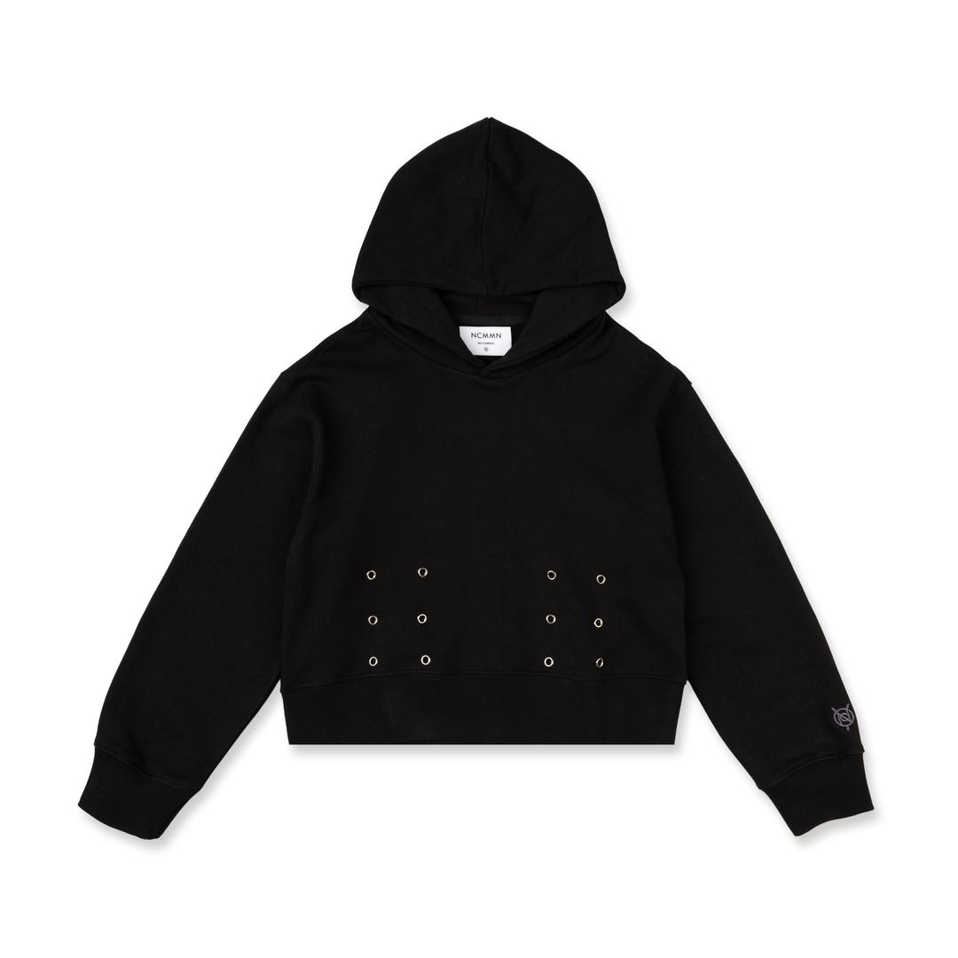 [신상 프리오더][WOMEN] EYELET CROP HOODIE BK