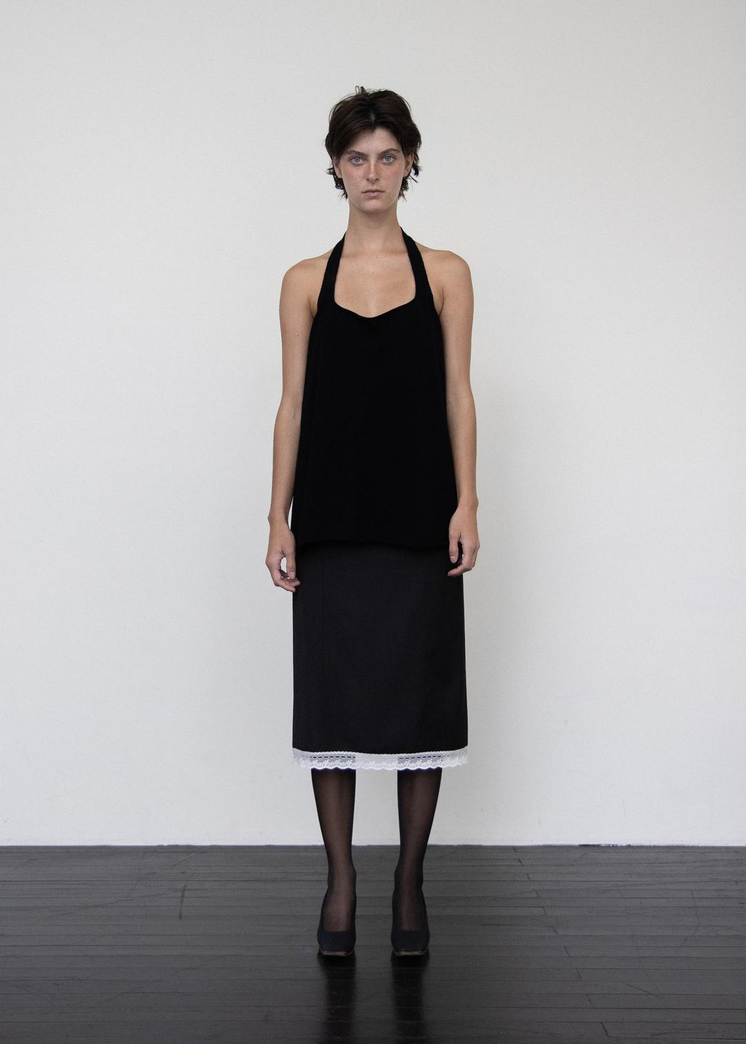 Black Wool Midi Skirt