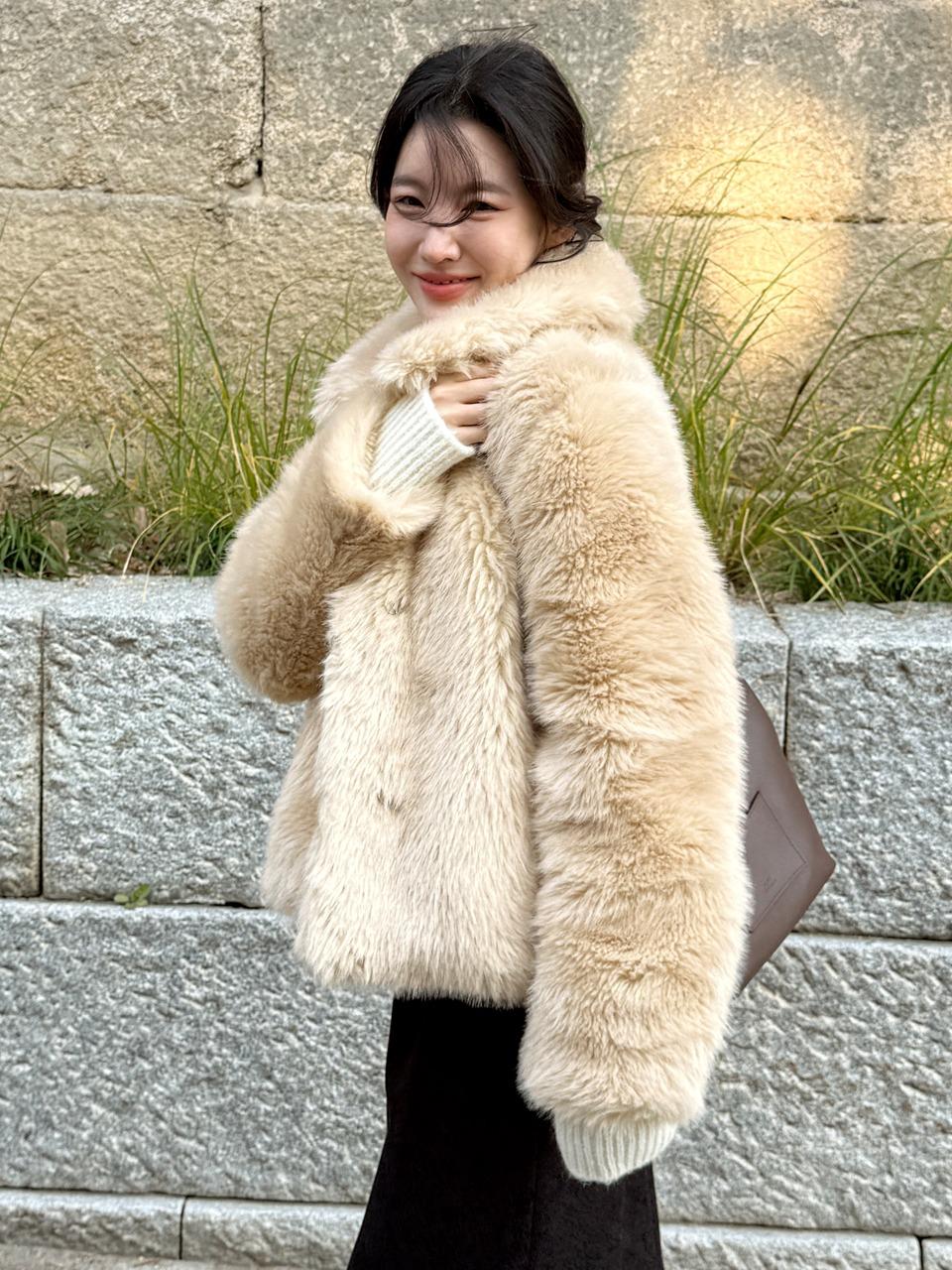 Alpaca faux fur jacket - Beige