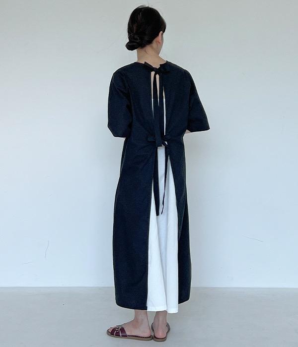 [주문폭주] 백리본 레이어드 원피스 (이너 나시 세트)