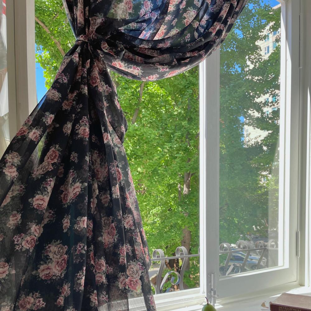 black rose curtain 플라워 쉬폰 커튼 블랙 장미 빈티지 레트로