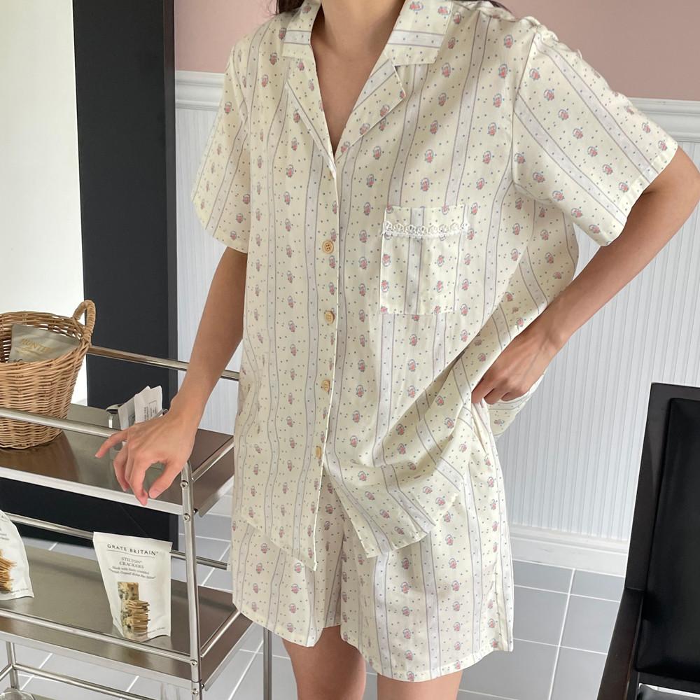 로지 순면잠옷 여성 여름잠옷 반팔 반바지 파자마 세트