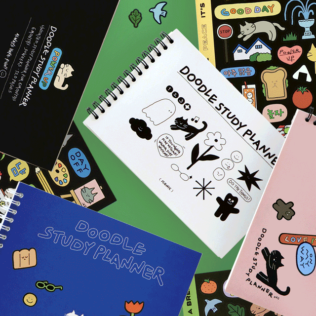 [🌈신상] 두들 스터디플래너 + 리무버블 스티커팩 세트 (6개월 위클리 스케줄러 다이어리)
