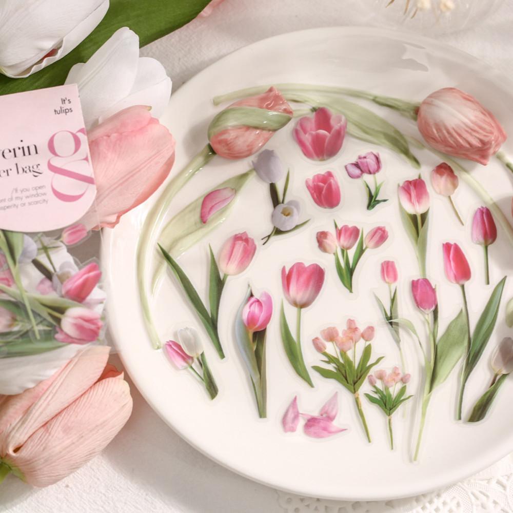 봄의기다림 플라워스티커 4종40개입 빈티지 다꾸