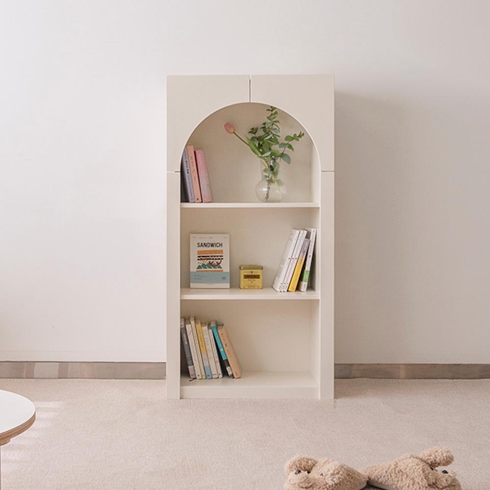우드플레잉 아치책장 수납장 북유럽 화이트 모던 원목 낮은 책장