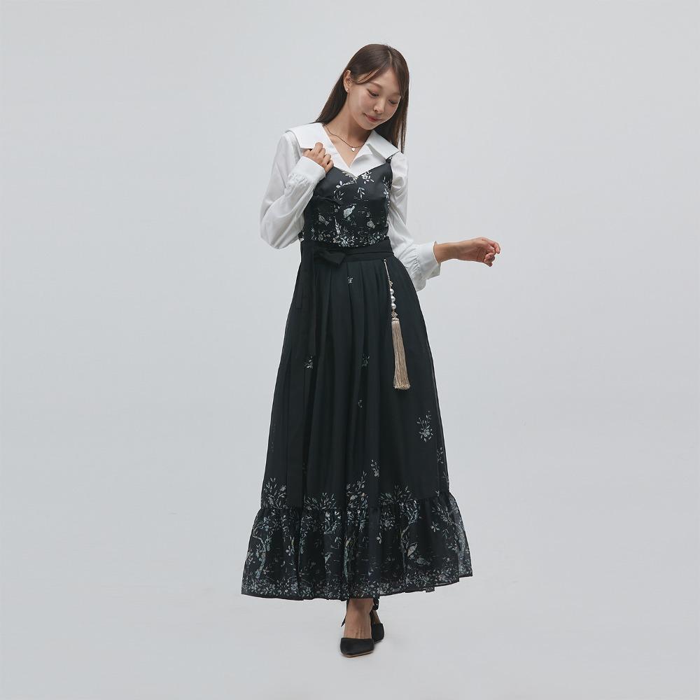 버들자개 맥시 허리치마 [블랙]