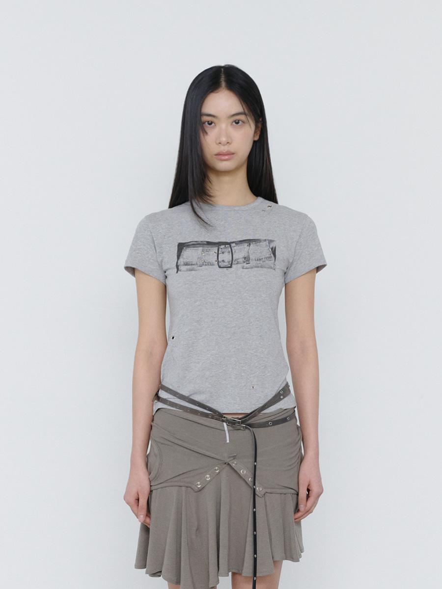 STANDARD BELT EYELET TEE GREY