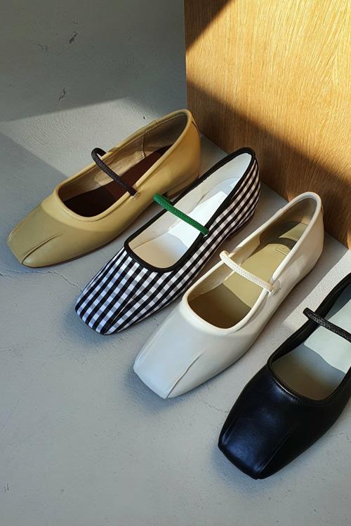 스퀘어토 밴딩 메리제인 체크 플랫슈즈 2cm 4컬러