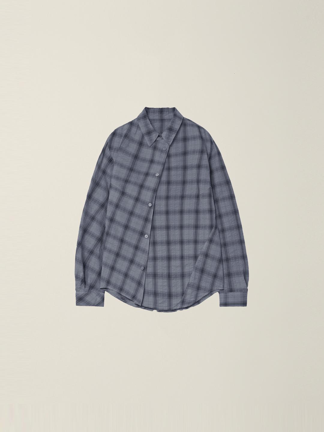 WOMENS GARMENT DYED CURVED CHECK SHIRT  SLATE GREY