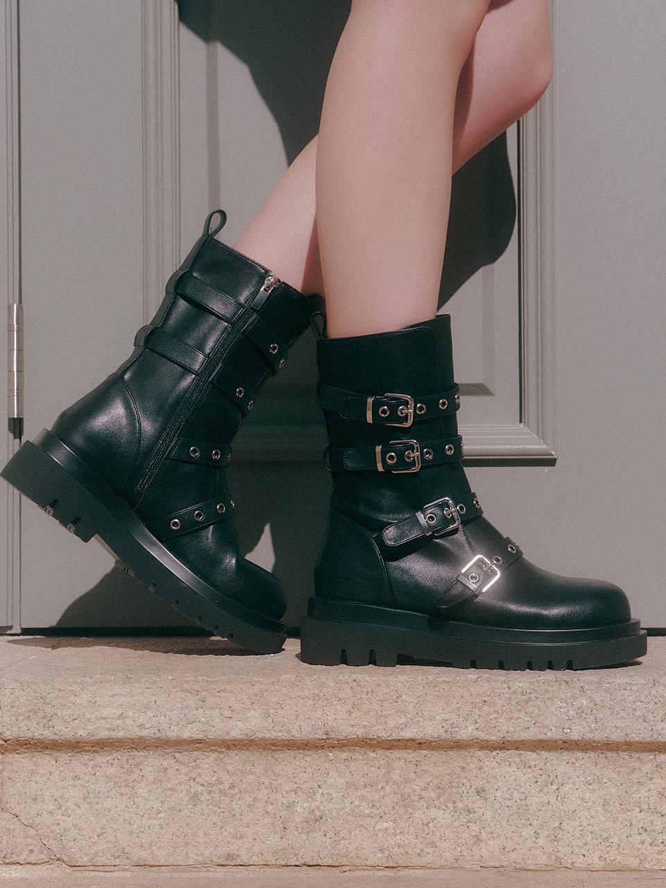 솔트앤초콜릿 라운드 토 버클 바이커 부츠  412446002 (5.5cm/1color)