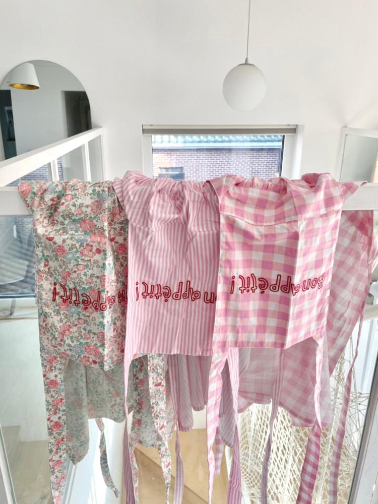 (10 컬러)Bon appetit 프렌치 코튼 감성앞치마 체크 스트라이프 지지미 주방 카페 앞치마