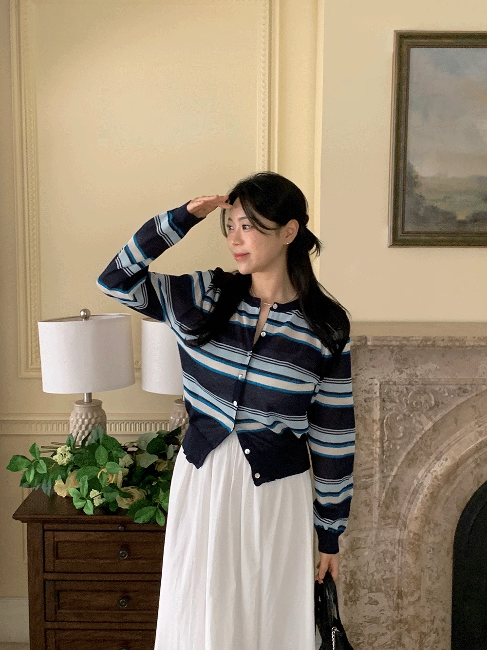 [네이비바로배송/린넨15%/시원원사/허리잘록핏]멜랑 린넨 단가라 가디건 (4colors)