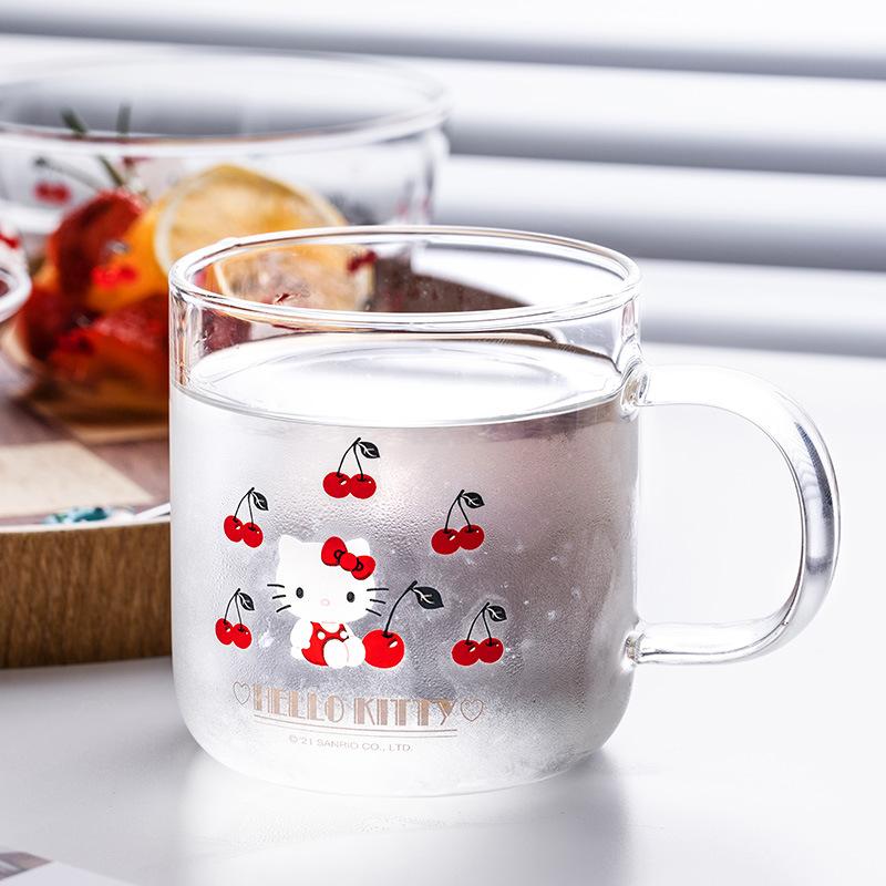 헬로키티 손잡이 내열유리 글라스 유리컵 물컵 345ml