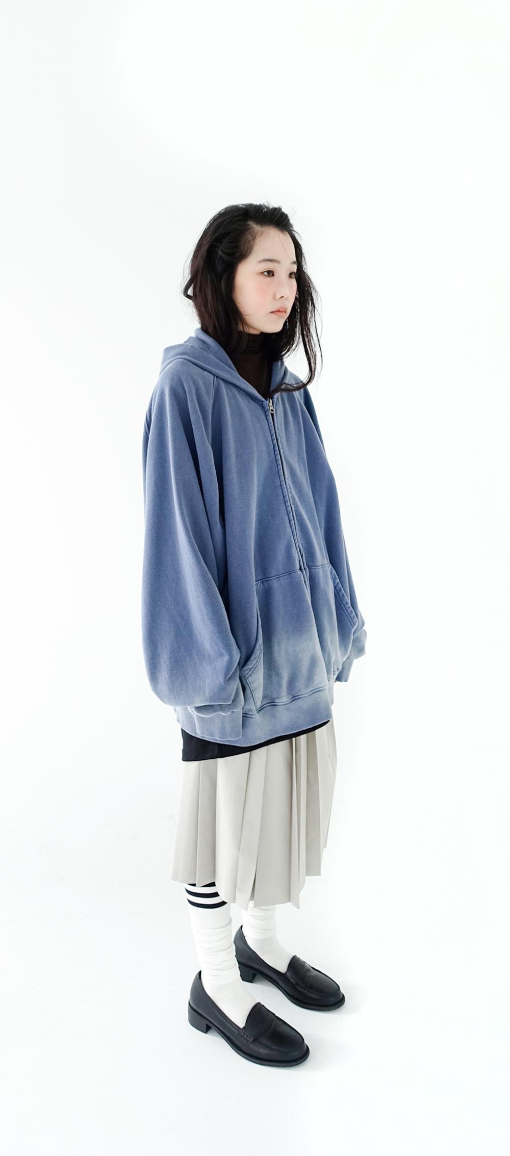 fade washing hoodie zip-up