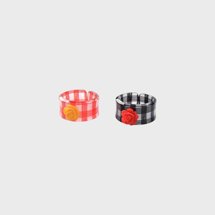 PETITE GINGHAM CHECK & ROSE RING SET (RED BLACK)