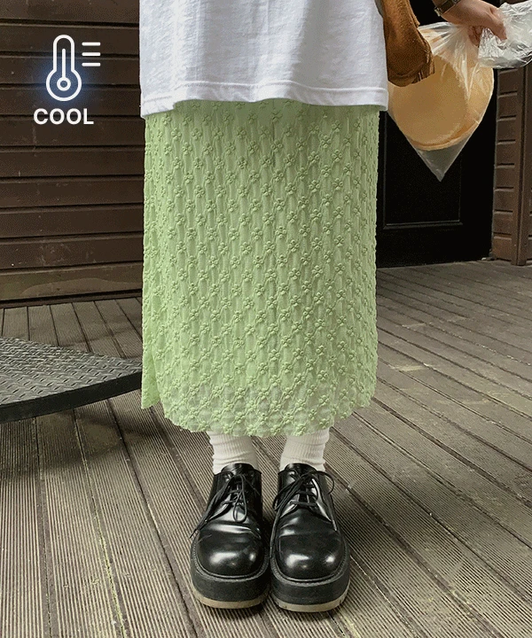 [2컬러🌼] 포메 플라워 엠보 레이스 롱 스커트 쉬폰 여름 레이어드 H라인 자수 밴딩 맥시 치마