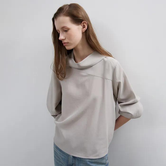 Diagonal Scarf Blouse(Grey)
