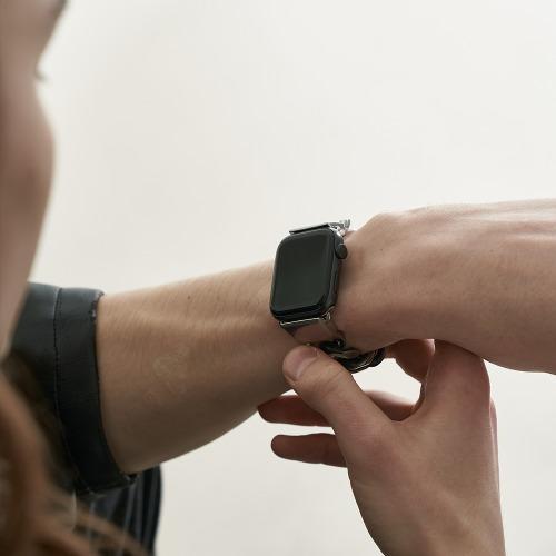 애플워치 스트랩 메탈 두꺼운 무광 체인 42mm 44mm 45 mm 실버태그 맞춤제작 AST-B1506DCO