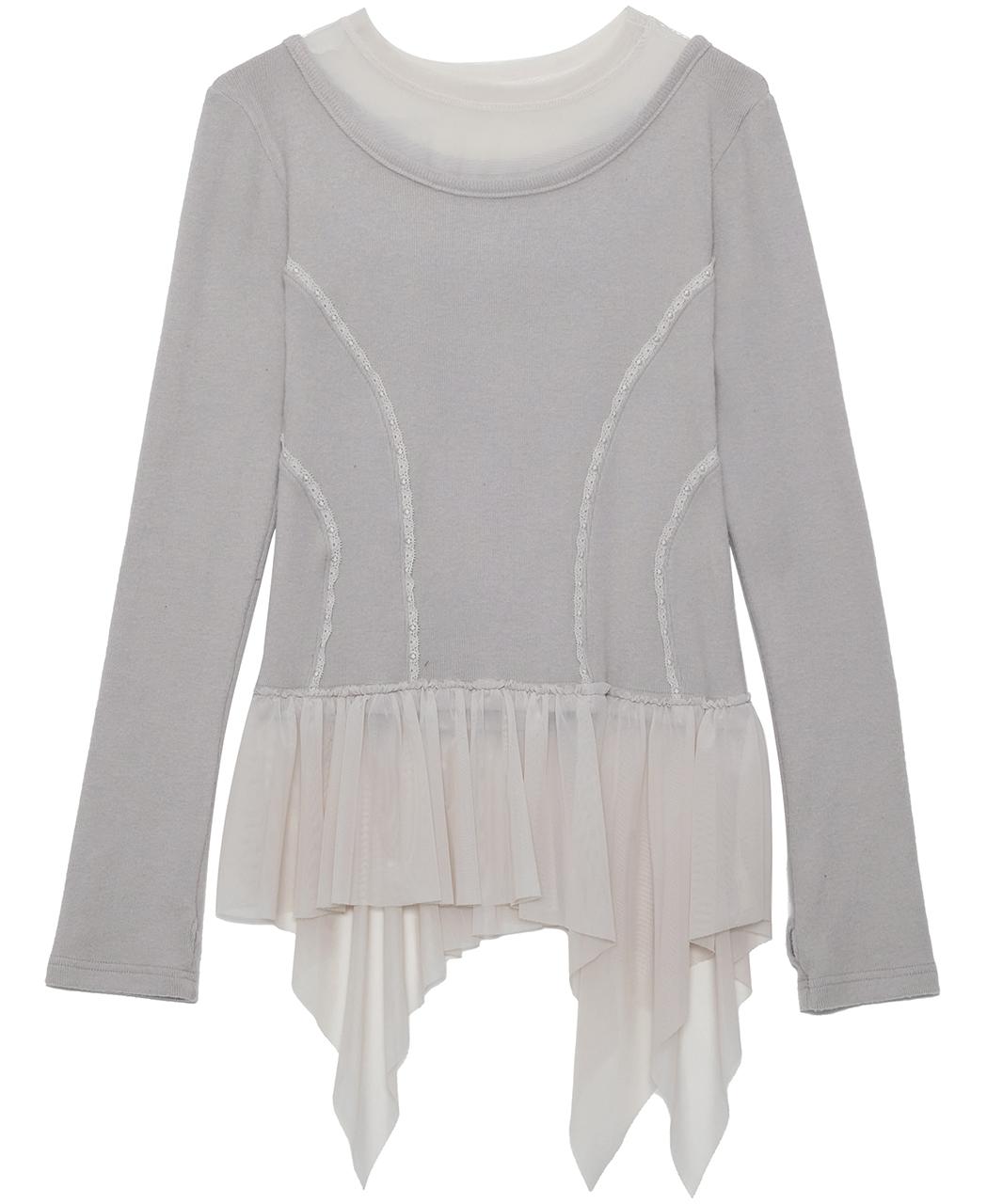 Layered Lace Frill Long Sleeve (FL-137_Gray)