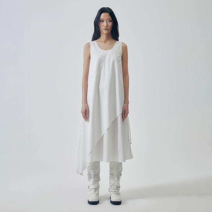 Layered Asymmetric Draped Dress [ White ]