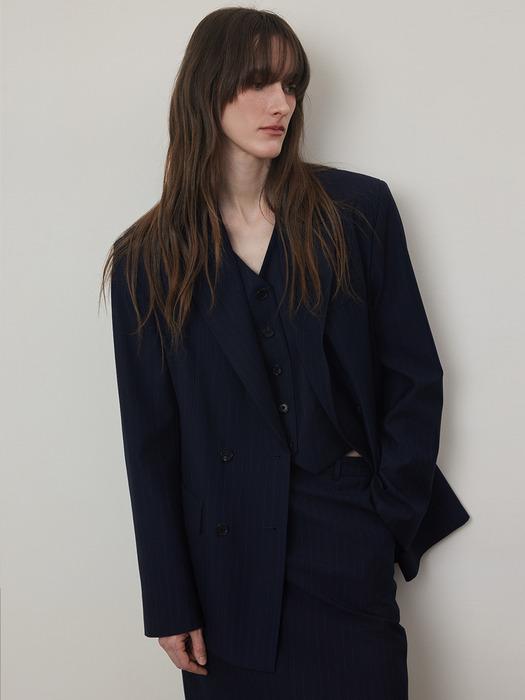 Stripe Four Set Up Suit-Overfit Double Brest Jacket