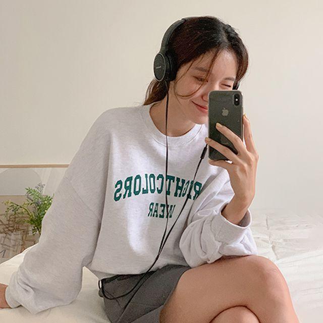 [캐주얼무드/탄탄소재!/3color♥] 라운드넥 박시핏 배색 레터링 세미크롭 코튼 맨투맨/브라이트크롭맨투맨