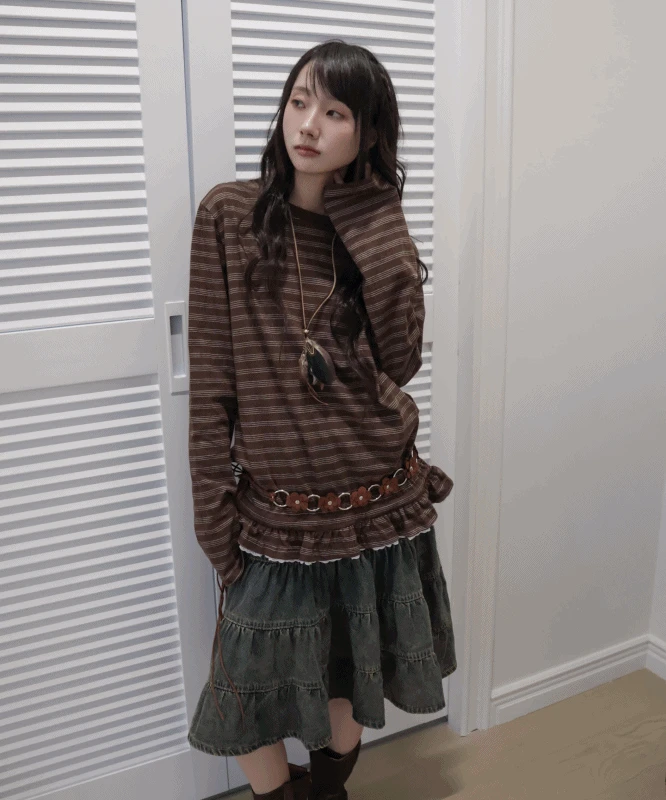 쿠키 단가라 프릴 레이어드 티셔츠 3color