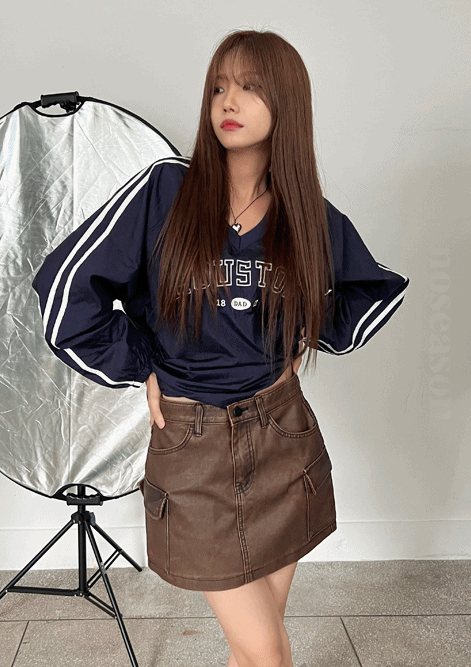 웨스턴 레더 카고 미니 스커트 (2color)