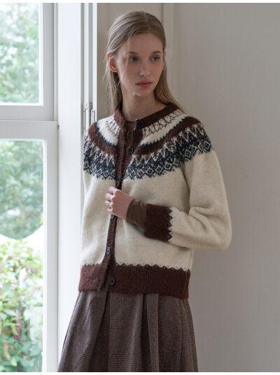 라운드넥 노르딕 패턴 긴팔 가디건 (WICCCD024)