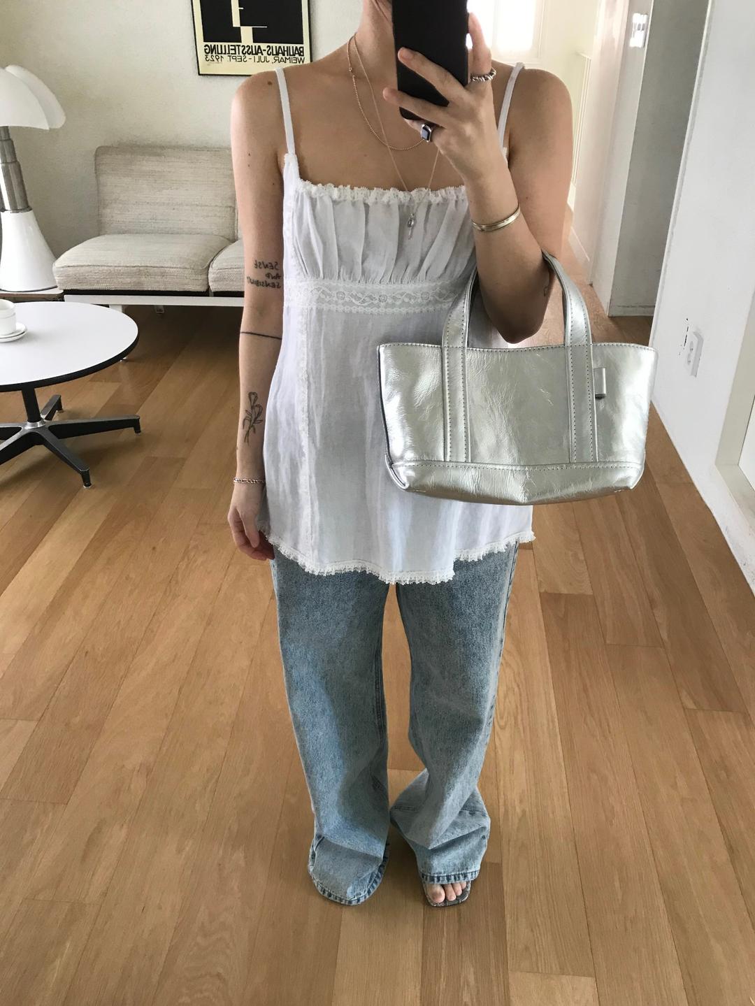 silver tote bag (real cow skin)