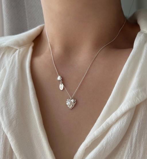 hah 은 925 실버 진주 하트 키치 하객 목걸이