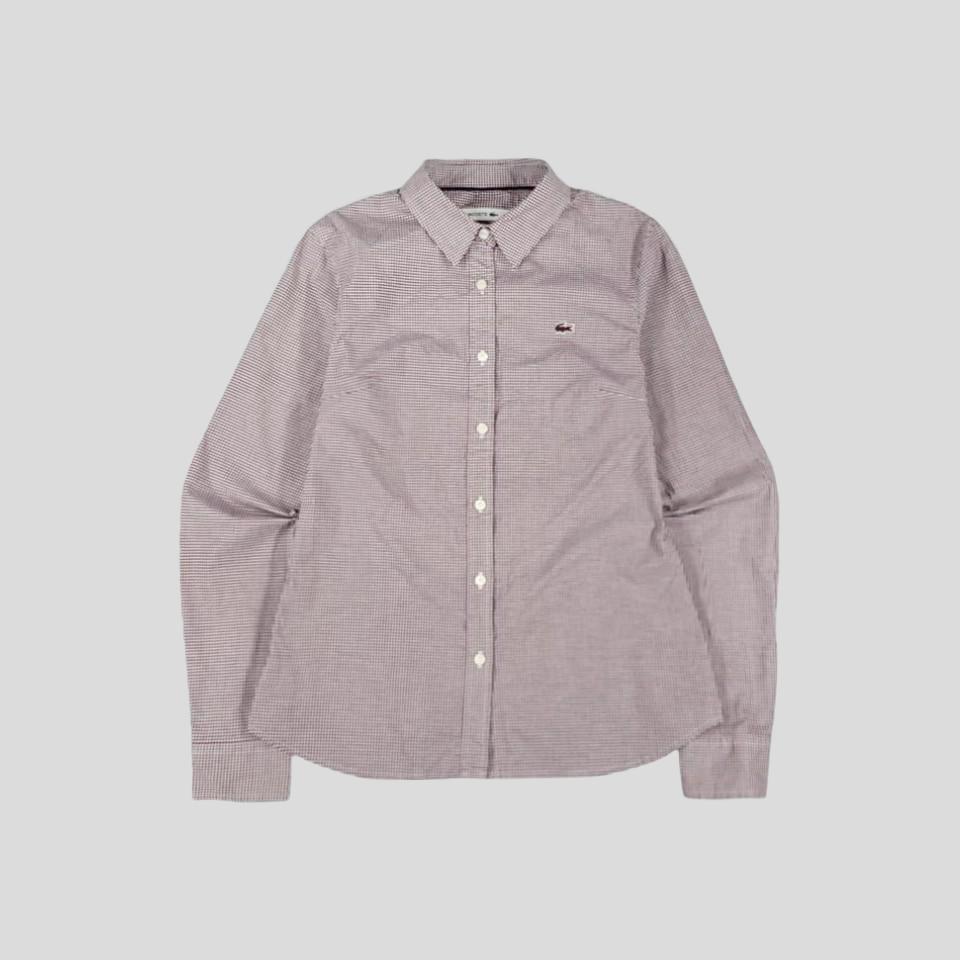 라코스테 퍼플 화이트 깅엄체크 크록패치 긱시크 코튼블렌드 남방 셔츠 WOMANS M