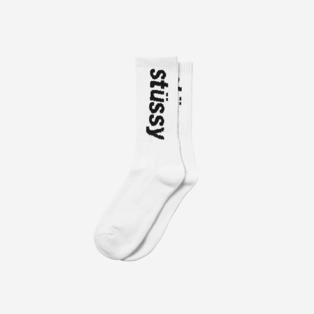 Stussy Helvetica Jacquard Crew Socks White