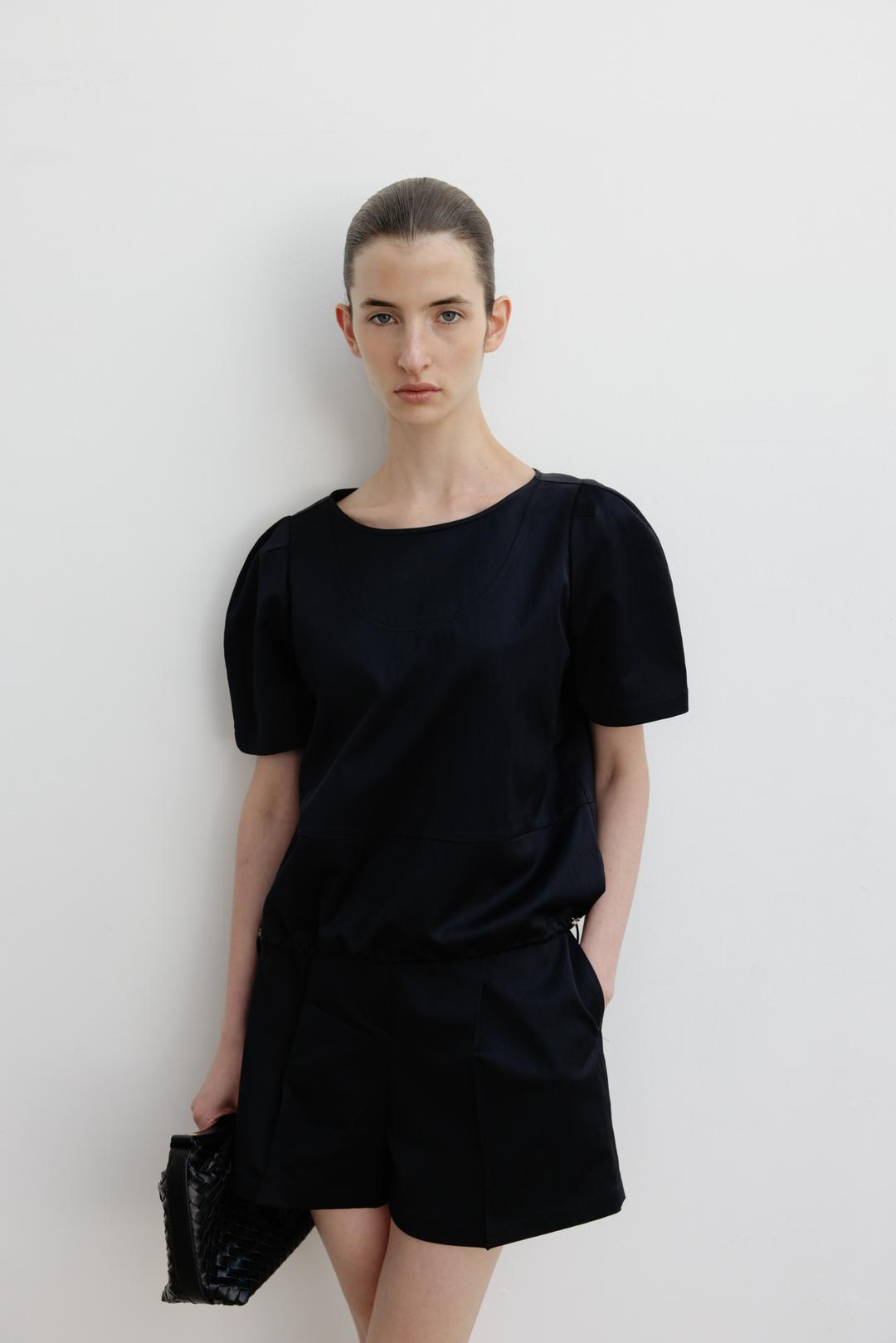 glossy nylon drawstring blouse _black (4/8 순차발송)