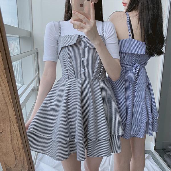 [무료배송] 비키 스트라이프 미니원피스