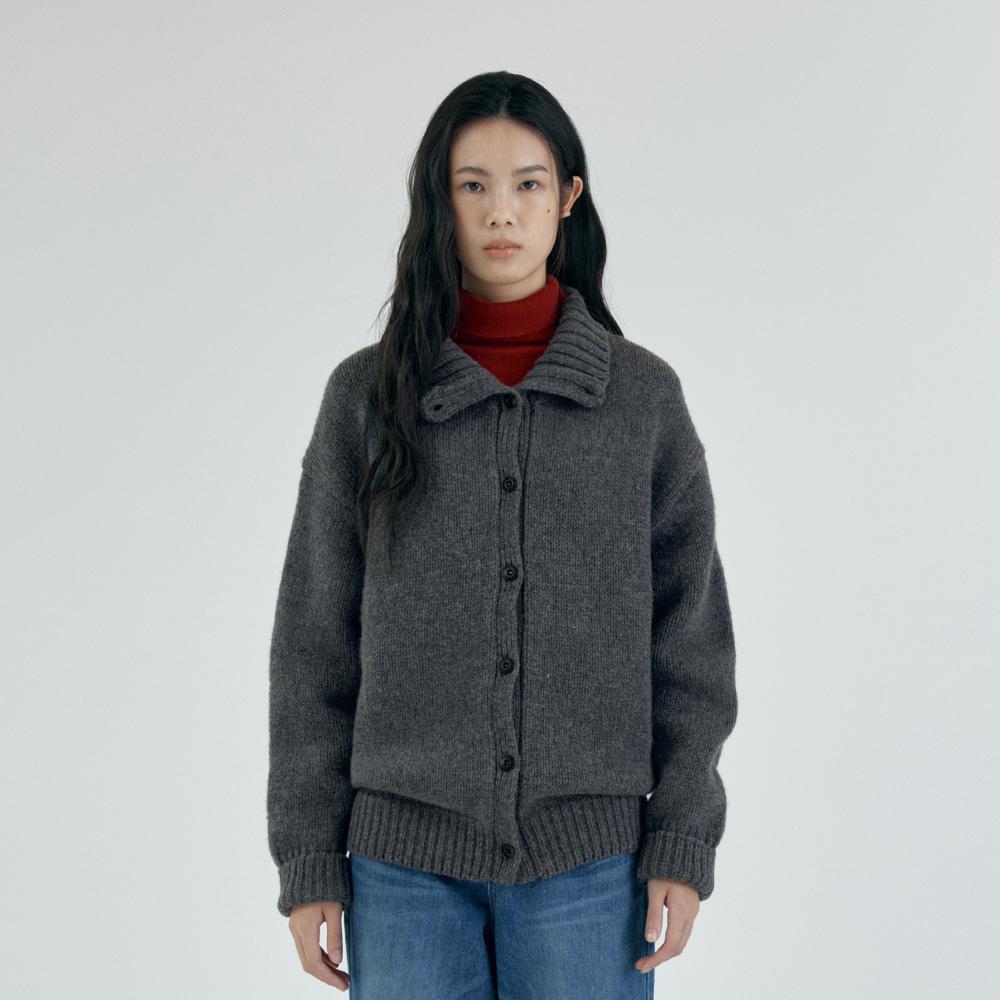 SIKN2164 하이넥 헤비 니트 가디건_Charcoal