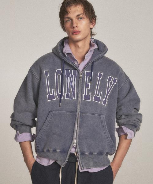 LONELY/LOVELY SALT WASHING HOODIE ZIP-UP INDIGO BLUE