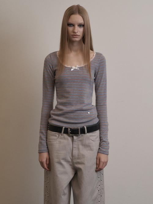 STRIPE LACE TOP / BABY BLUE