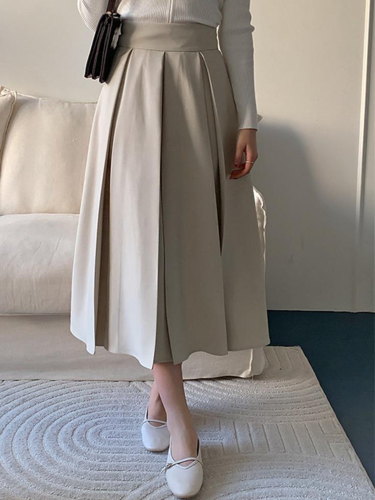 [26SS/클래식무드✦] [25-38] 솔트리번 핀턱 플레어 롱 스커트( 봄-신상-봄신상-데일리-데일리룩-데이트-데이트룩-출근룩-캐주얼룩-자체제작-하객룩-빅사이즈-38사이즈-통통녀 )