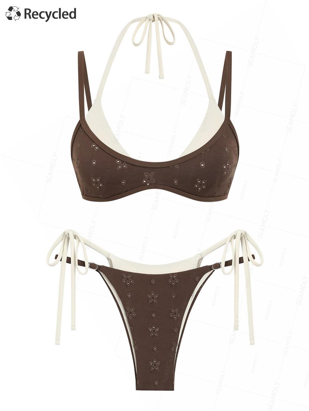 시몰리 재활용 원단 자카드 스트링 더블 레이어 비키니 세트 - 웨스턴 스타일