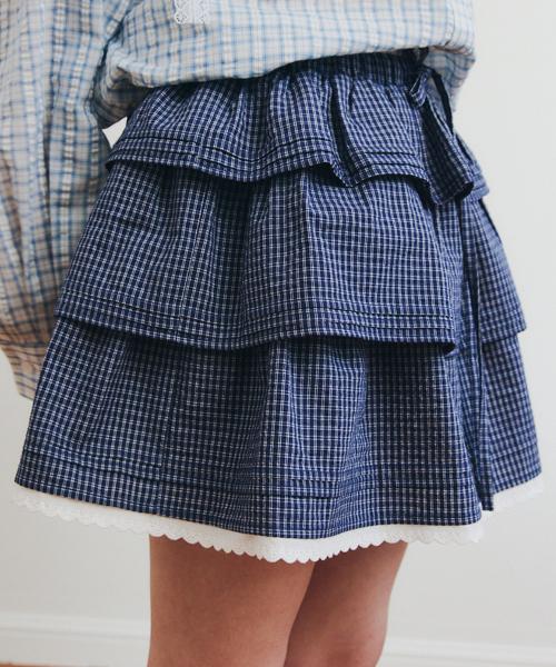 CHECK CANCAN RUFFLE MINI SKIRT_NAVY