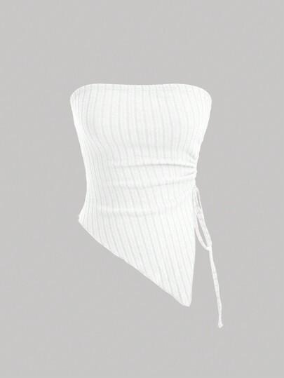 SHEIN MOD Ladies' Solid Color Asymmetrical Hem Tube Top