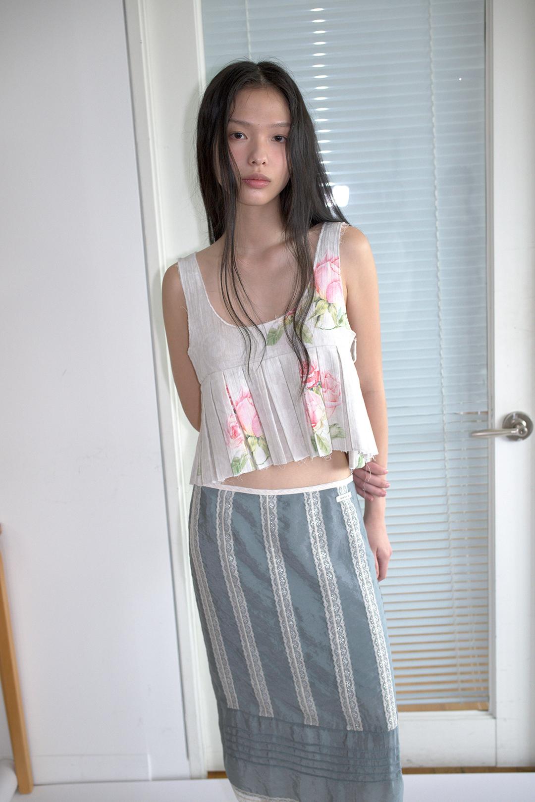 [6/19 PRE-ORDER] LACE PINTUCK MIDI SKIRT_MID GREY