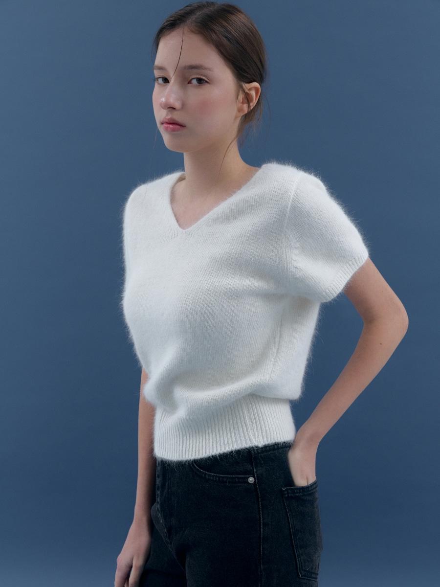 에디 앙고라 브이넥 니트 - 아이보리