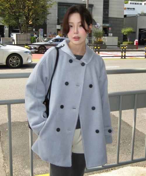 멜리아 헤어리 울 하프 코트 ( 그레이쉬블루 )