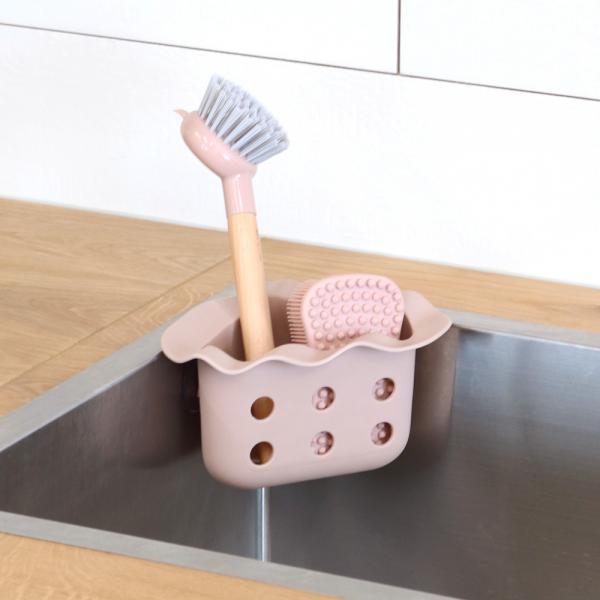 우디핑크 코너 싱크 흡착 수납함 수세미 거치대