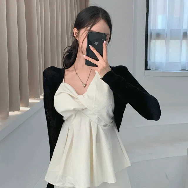 당일발송🔥특가🔥 ✖유사품주의✖ 오프숄더 뷔스티에 꼬임 언발 플레어 탑 나시블라우스