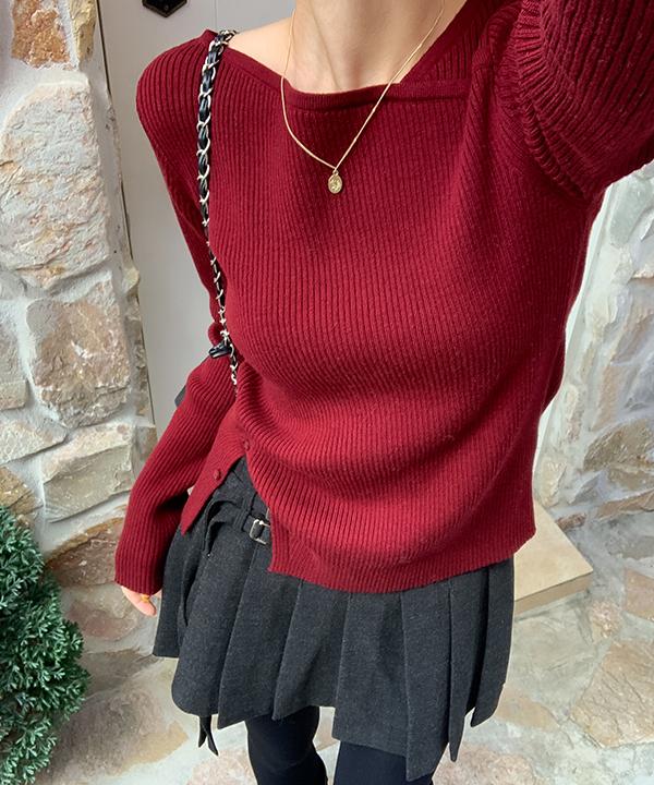 리얼코코 [울니트🖤/골지/보트넥/made] 세프 오프숄더 니트