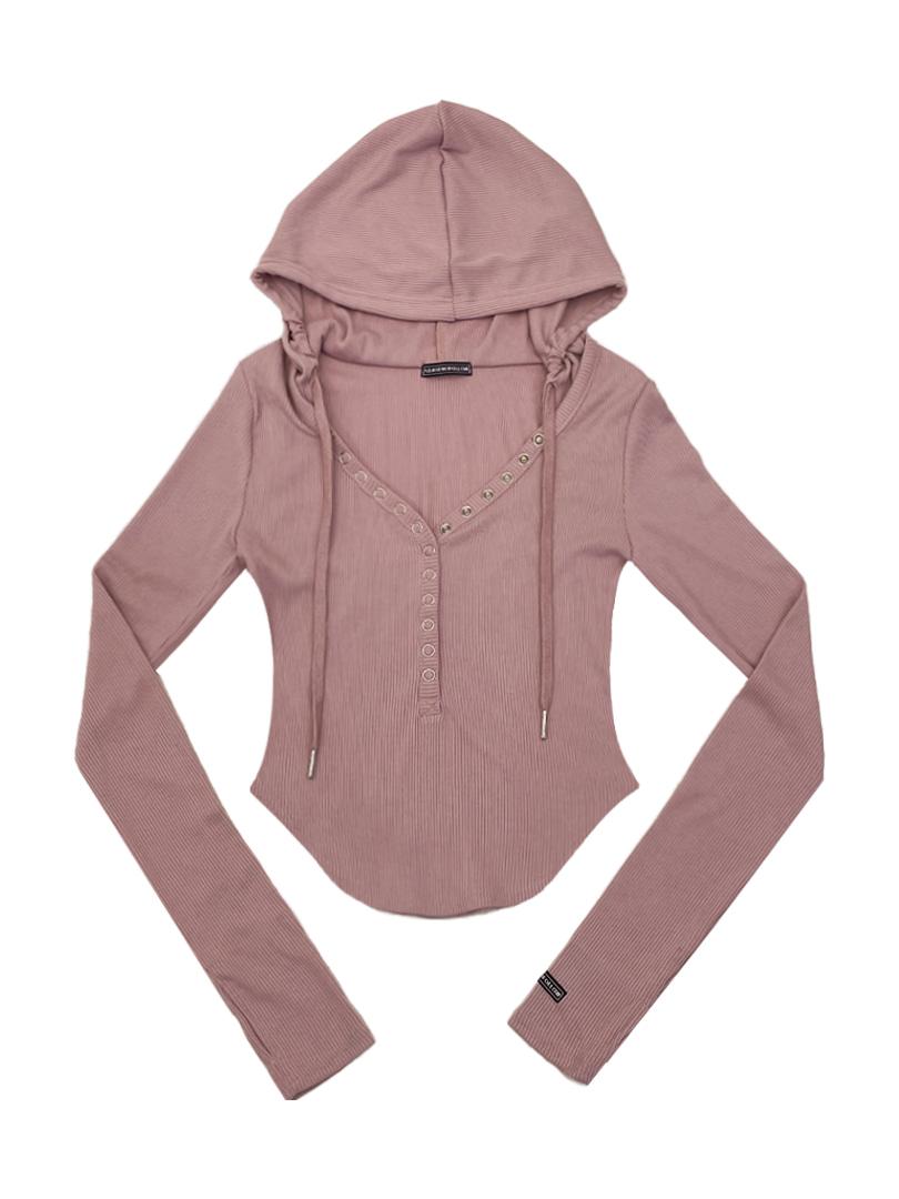 Joi Ribbed Snap Hoodie Top