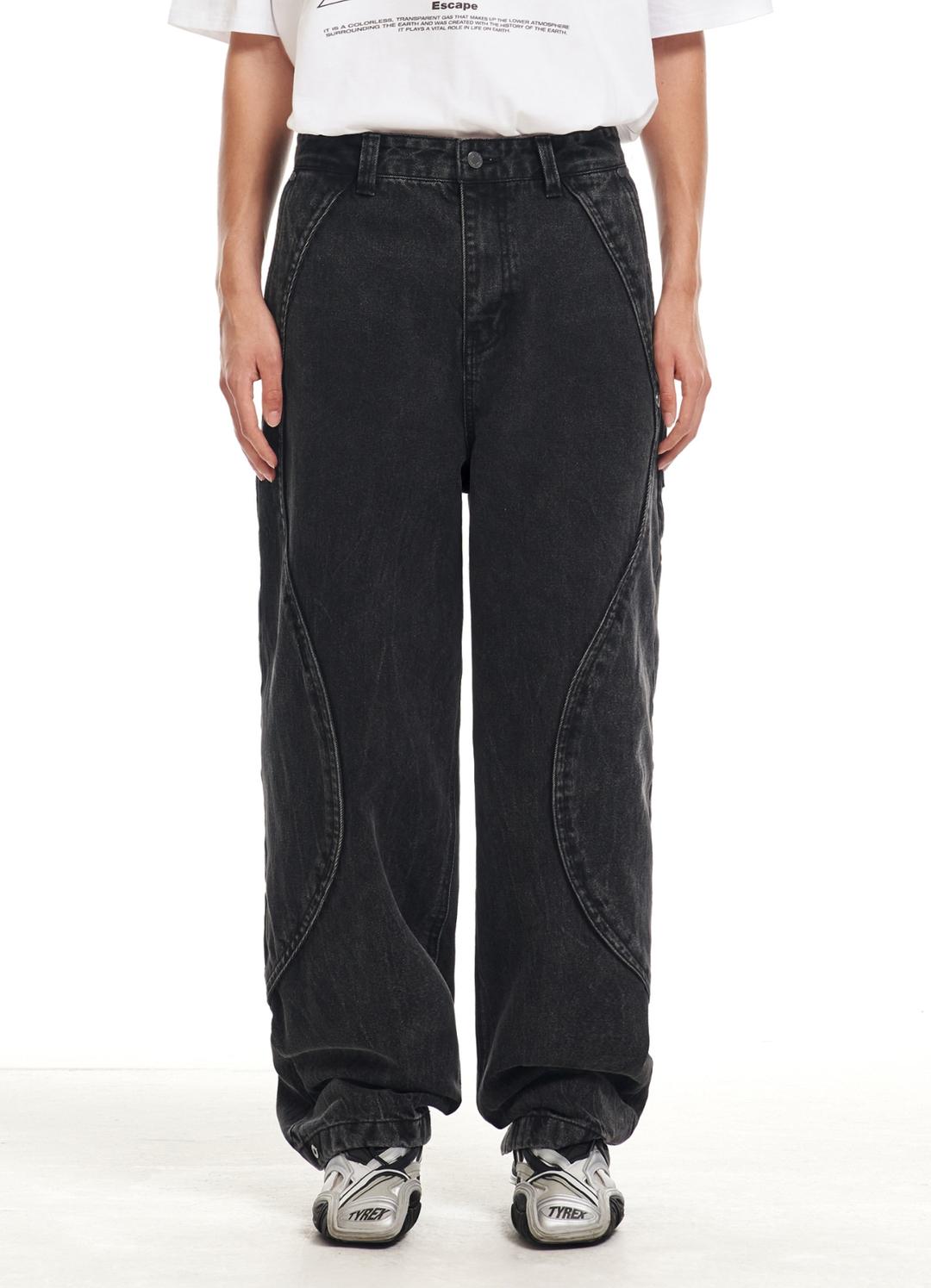 TEARDROP INCISION REAL WIDE DENIM PANTS BLACK